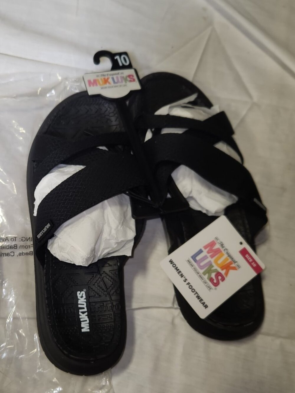 New Women's MUK LUKS Sassy Cross-Over Slide Sandals in Navy Blue